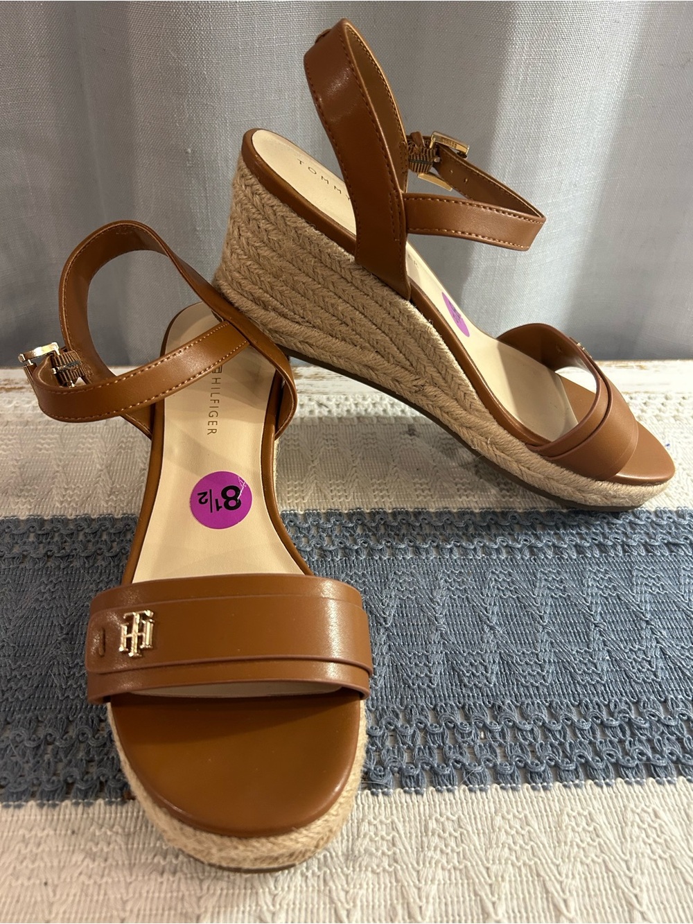 Tommy Hilfiger Tan Espadrille Wedge Sandals Ankle Strap Size 8.5
